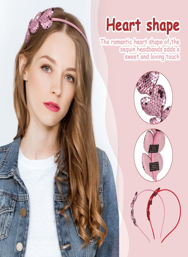 Garneck 2pcs Valentines Heart Headbands Shaped Headband Glitter Hair Accessories for Women Girls Kids Heart Hair Hoop for Valentines New Year Birthday Wedding Party Decoration - Image 3