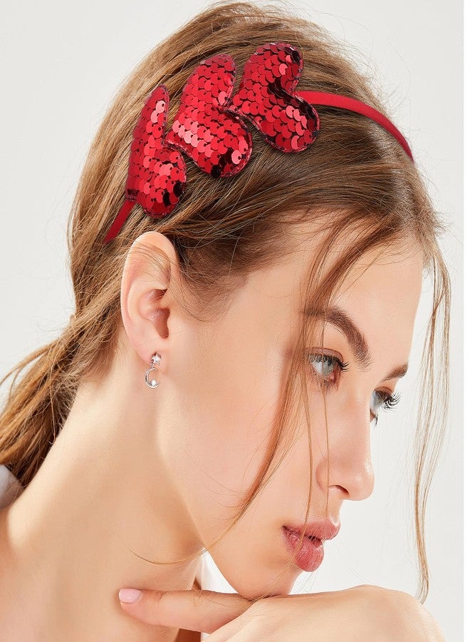Garneck 2pcs Valentines Heart Headbands Shaped Headband Glitter Hair Accessories for Women Girls Kids Heart Hair Hoop for Valentines New Year Birthday Wedding Party Decoration - Image 4