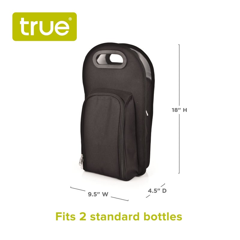 True Metro Insulated Wine Tote with Pockets, Wine Bottle Carrier and Picnic accessory set, wine glasses set of 2, Napkins, Corkscrew, and Bottle stopper, Black, Set of 1 - Image 4