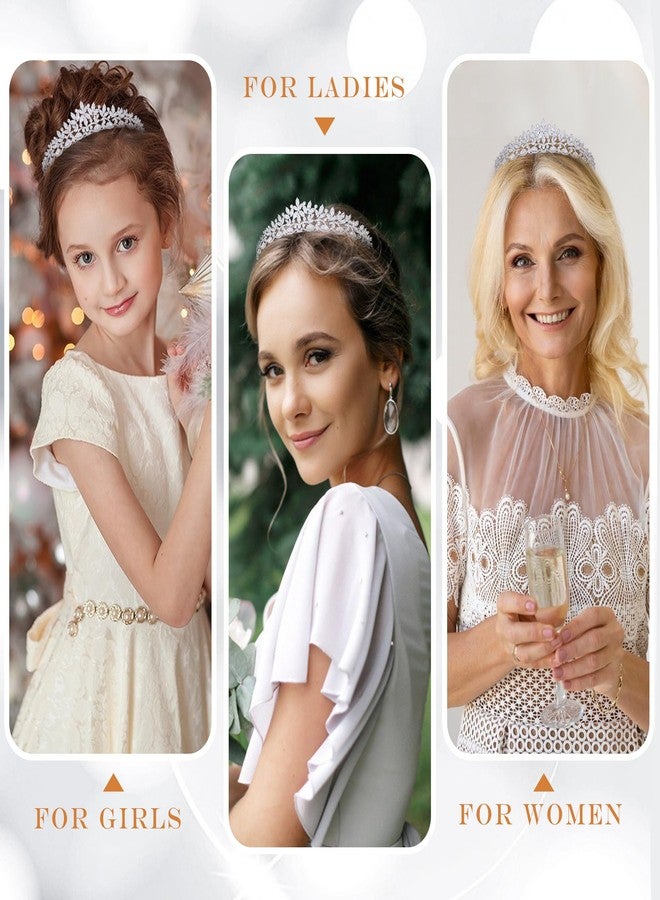 Aoligrace Silver Cubic Zirconia Small Wedding Crowns for Bride CZ Birthday Party Floral Tiaras Sweet 16 Prom Hair Accessories - Image 4