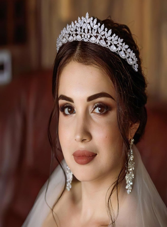 Aoligrace Silver Cubic Zirconia Small Wedding Crowns for Bride CZ Birthday Party Floral Tiaras Sweet 16 Prom Hair Accessories - Image 2