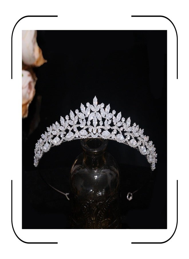 Aoligrace Silver Cubic Zirconia Small Wedding Crowns for Bride CZ Birthday Party Floral Tiaras Sweet 16 Prom Hair Accessories - Image 1