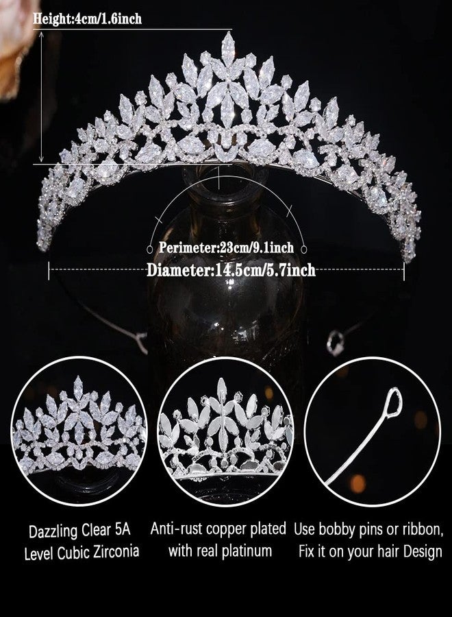 Aoligrace Silver Cubic Zirconia Small Wedding Crowns for Bride CZ Birthday Party Floral Tiaras Sweet 16 Prom Hair Accessories - Image 5
