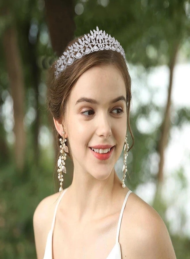Aoligrace Silver Cubic Zirconia Small Wedding Crowns for Bride CZ Birthday Party Floral Tiaras Sweet 16 Prom Hair Accessories - Image 3