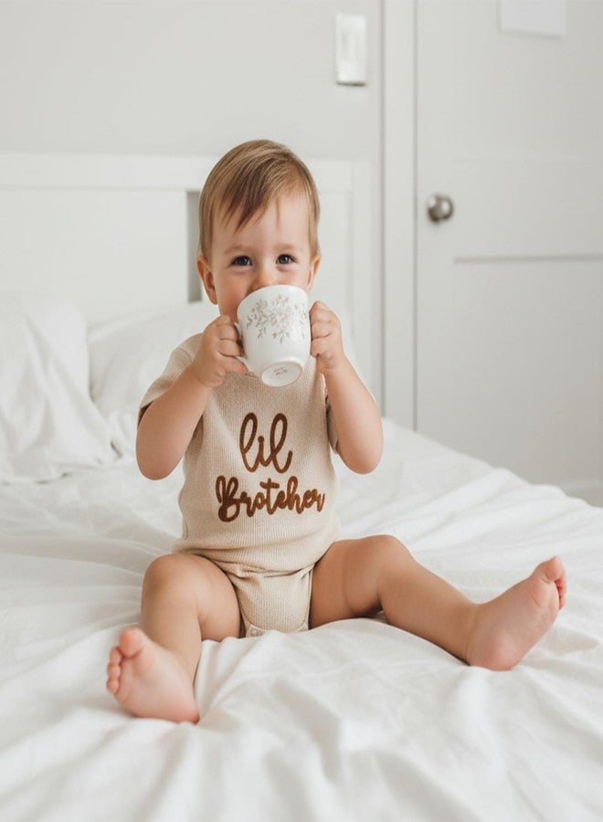 Ayalinggo Little Brother Newborn Outfit Infant Baby Boy Lil Bro Shirt Bubble Romper Waffle Bodysuit Siblings Matching Clothes (Beige lil brother, 0-3 Months) - Image 3