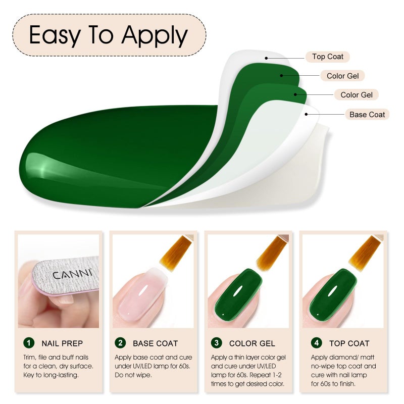 CANNI Green Gel Nail Polish, 1Pcs Emerald Dark Green Color Gel Polish Nail High Gloss Soak Off UV French Manicure Salon DIY - Image 5