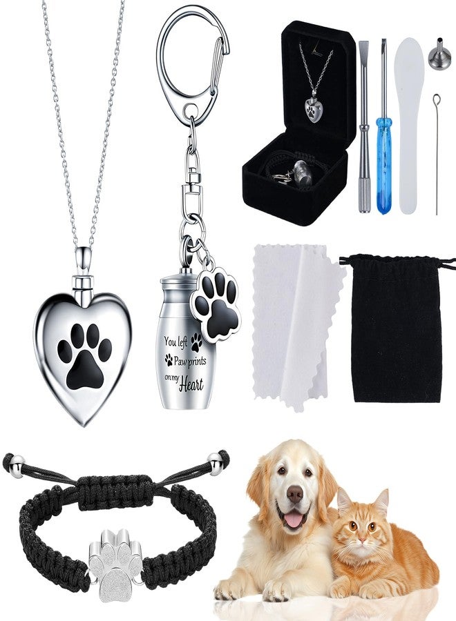 FACULX 3-Piece Cremation Jewelry Set for Ashes - Heart urn Necklaces for Ashes, Paw Print urn Bracelet for Ashes, Keychain - Ashes Keepsake for Pets with Filling Kit & Jewelry Box - Image 1