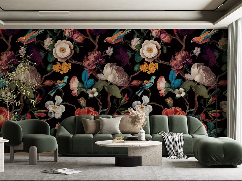 Zeeko Floral Wallpaper Black Peel and Stick Wall Mural Canvas Fabric Vintage Wallpaper for Room TV Background(59" x 98") Large Wall Paintings Home Decor - Image 5