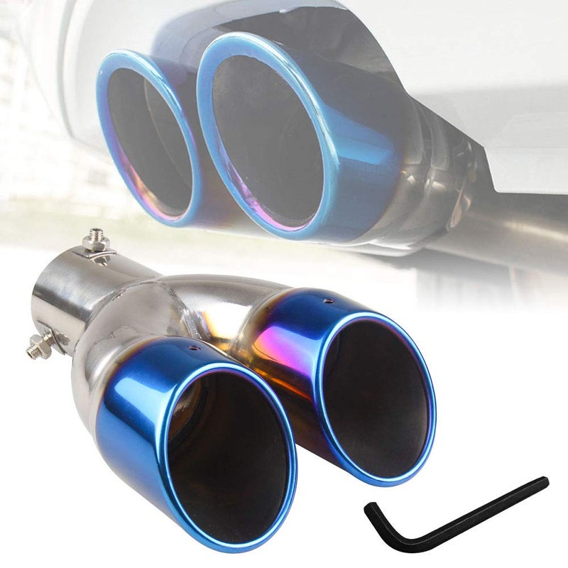 RYANSTAR 2PCS Dual Exhaust Tip Exhaust Pipe Trim compatible with 15L20L car25 Stainless Steel Muffler Tail Universal Double Outlets End Pipe Blue