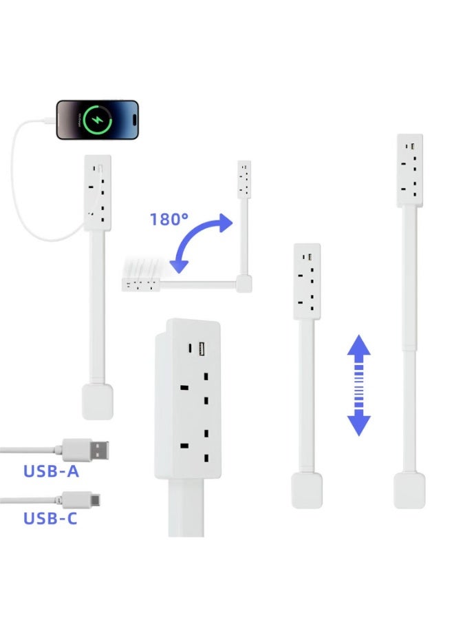 Power outlet extender Accesses hard-to-reach outlets Features USB-A, USB-C and 2 AC outlets Extends approximately 19.49-28.15 inches 180° rotatable For use behind sofas, nightstands, desks, etc. U.K. Standard - Image 5