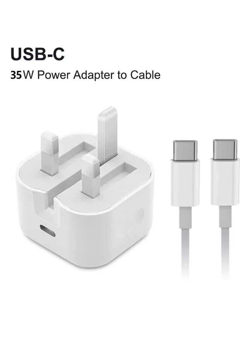 CoomBe - iPhone 35W USB C Fast Charge Adapter, Type C Power Block Wall Charger, Plug Adapter, with 1 Meter 35W Fast Charging Cable, Compatible with iPhone 16 Pro Max, iPhone 16 Pro, iPhone 16 Plus, iPhone 16, iPhone 15 Pro Max, iPhone 15 Pro, iPhone 15 Plus, iPhone 15, White - Image 1