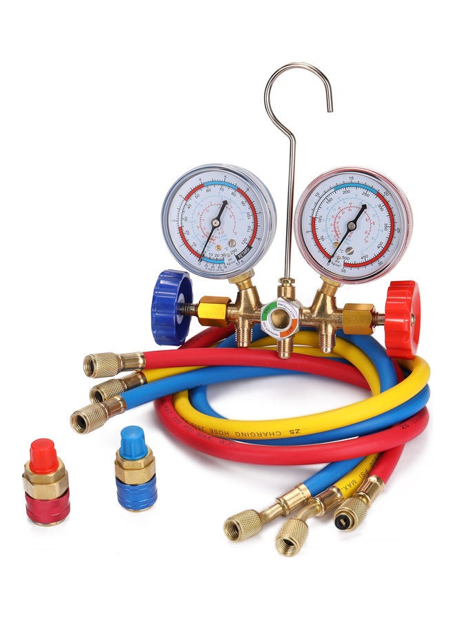 Loquat 3 Way  Gauge  For R134A R12 R22 R502 Refrigerants With Couplers And Acme Adapter - Image 1