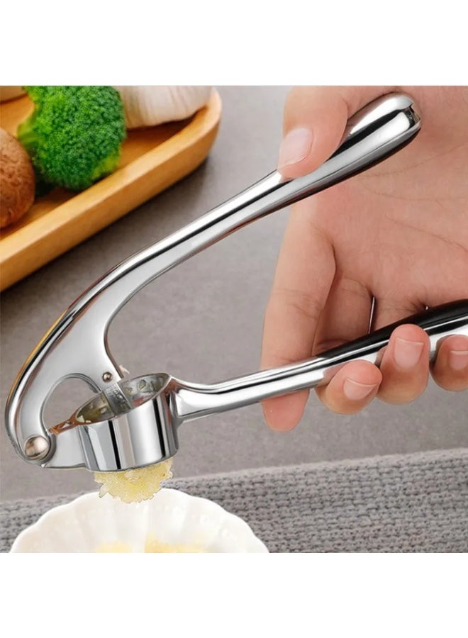 مطحنة ثوم يدوية كبيرة الحجم أداة مطبخ لهرس الثوم مع فرشاة تنظيف وقشارة 3 قطع - Image 3