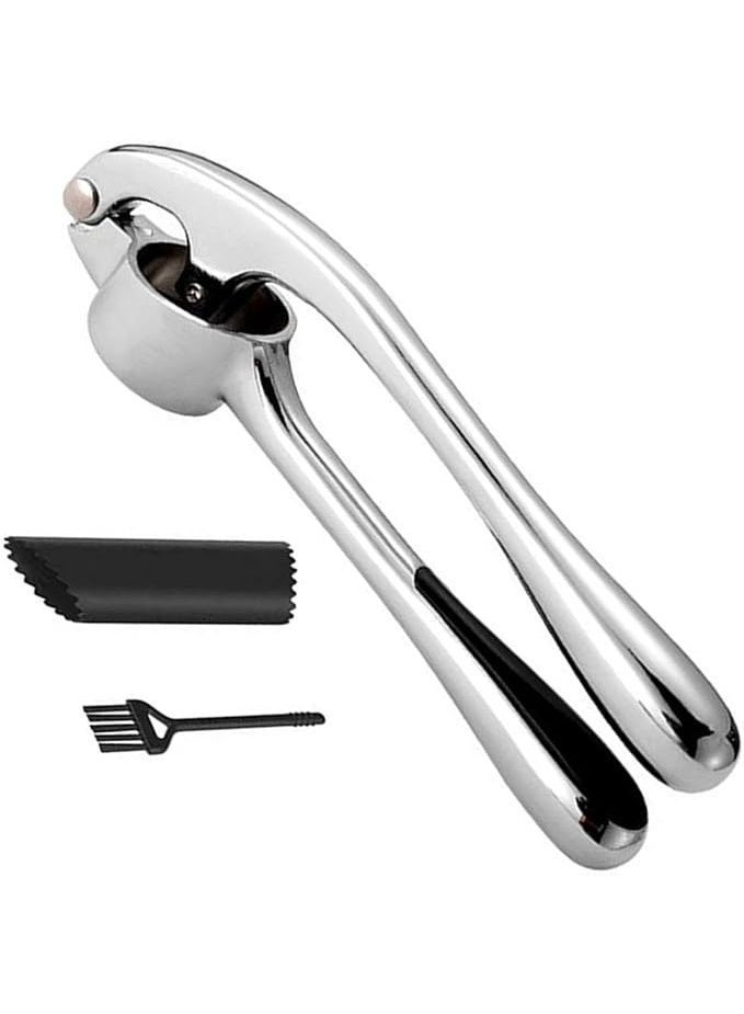 مطحنة ثوم يدوية كبيرة الحجم أداة مطبخ لهرس الثوم مع فرشاة تنظيف وقشارة 3 قطع - Image 1