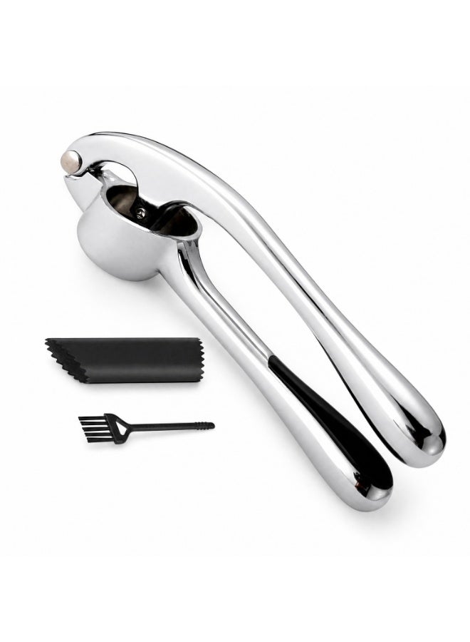 Manual Garlic Press 3 Piece Set Large Garlic Crusher Kitchen Tool with Cleaning Brush and Peeler - Image 1