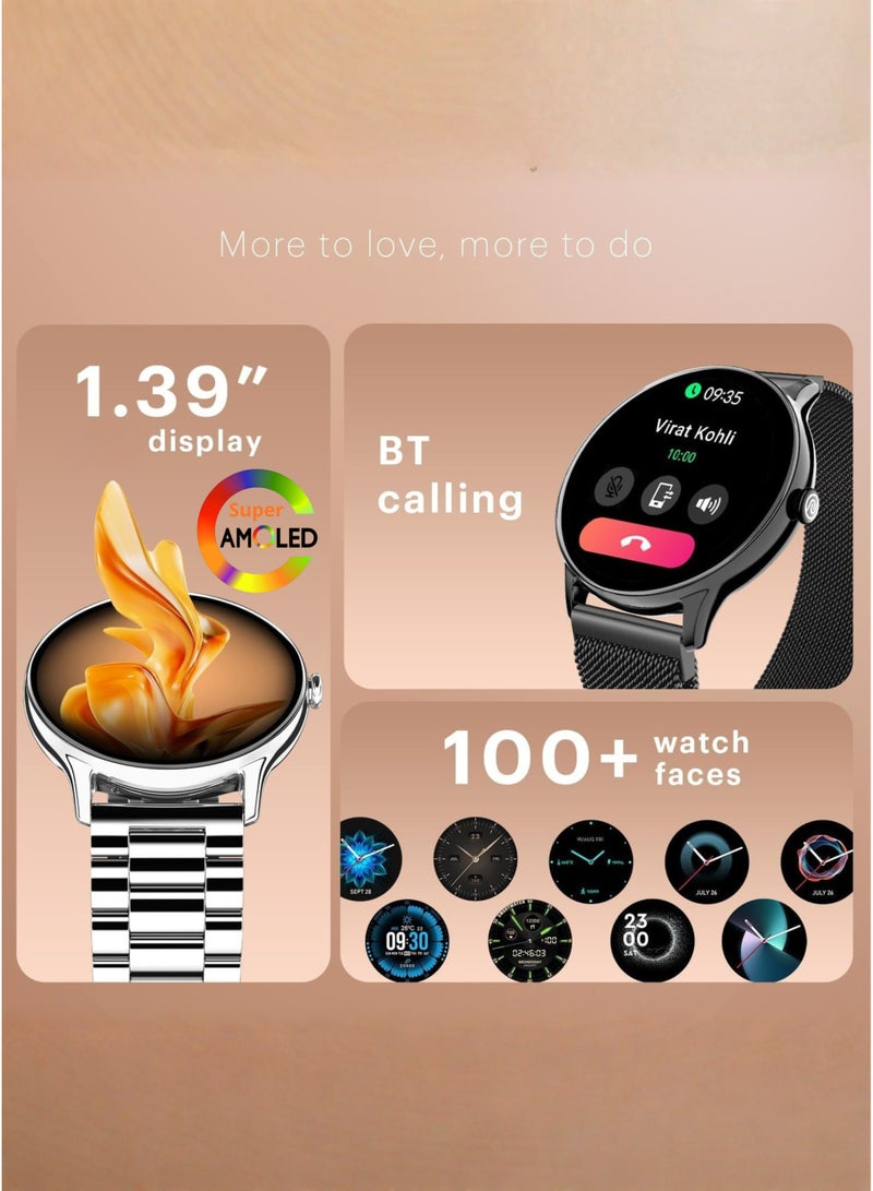 Wisme X57 Ultra Thin Smart Watch with 3 Straps (Metal + 2 Silicone), Super AMOLED Round Dial, Multi Sports Modes Fitness Tracker, Long Battery Life, Sleek Unisex Design Bluetooth Smartwatch (Silver) - Image 4