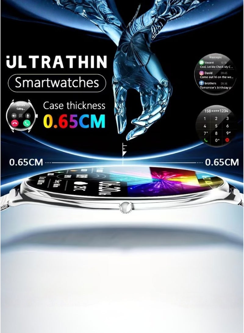 Wisme X57 Ultra Thin Smart Watch with 3 Straps (Metal + 2 Silicone), Super AMOLED Round Dial, Multi Sports Modes Fitness Tracker, Long Battery Life, Sleek Unisex Design Bluetooth Smartwatch (Silver) - Image 3