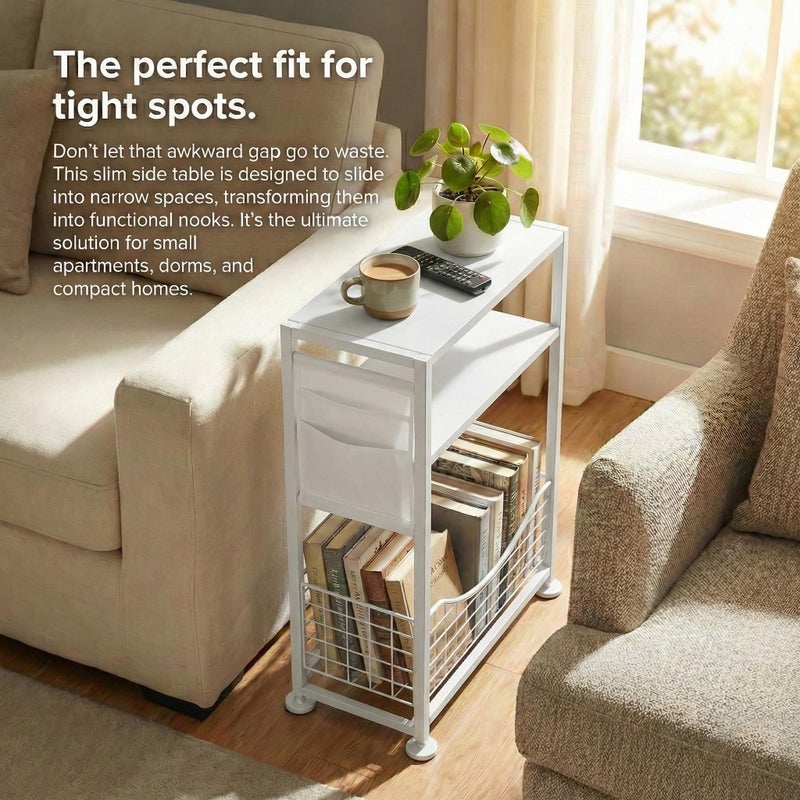 ZEXVIDA Skinny Side Table with Storage, 3 Tier Slim Side Tables for Small Spaces, Skinny End Table Narrow Bedside Table Narrow Side Table for Living Room, Bedroom - Image 4