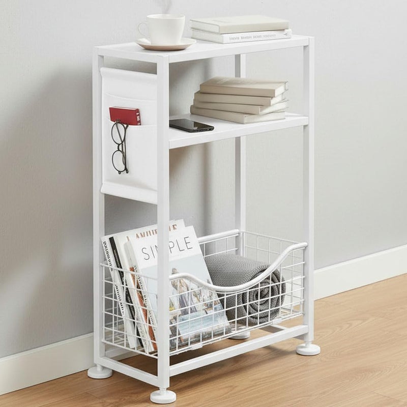 ZEXVIDA Skinny Side Table with Storage, 3 Tier Slim Side Tables for Small Spaces, Skinny End Table Narrow Bedside Table Narrow Side Table for Living Room, Bedroom - Image 1