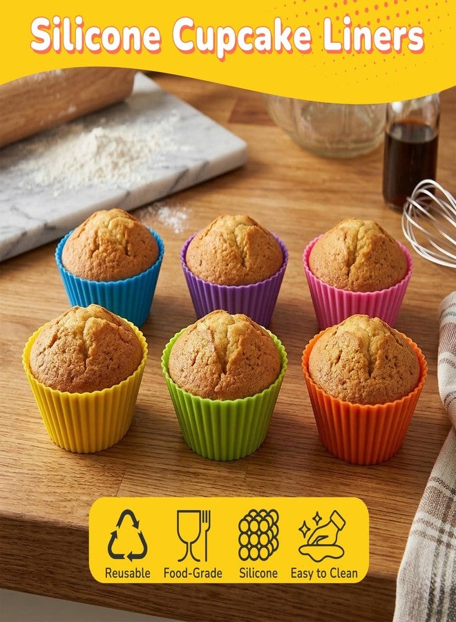 Piszvbej 24 Pack Silicone Cupcake Liners for Baking, Multi-color Reusable Silicone Baking Cups, Non-Stick and Flexible Muffin Liners, Easy to Clean, for Cupcake, Muffins and Party Treats (6 Colors) - Image 2