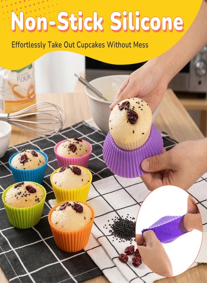 Piszvbej 24 Pack Silicone Cupcake Liners for Baking, Multi-color Reusable Silicone Baking Cups, Non-Stick and Flexible Muffin Liners, Easy to Clean, for Cupcake, Muffins and Party Treats (6 Colors) - Image 3