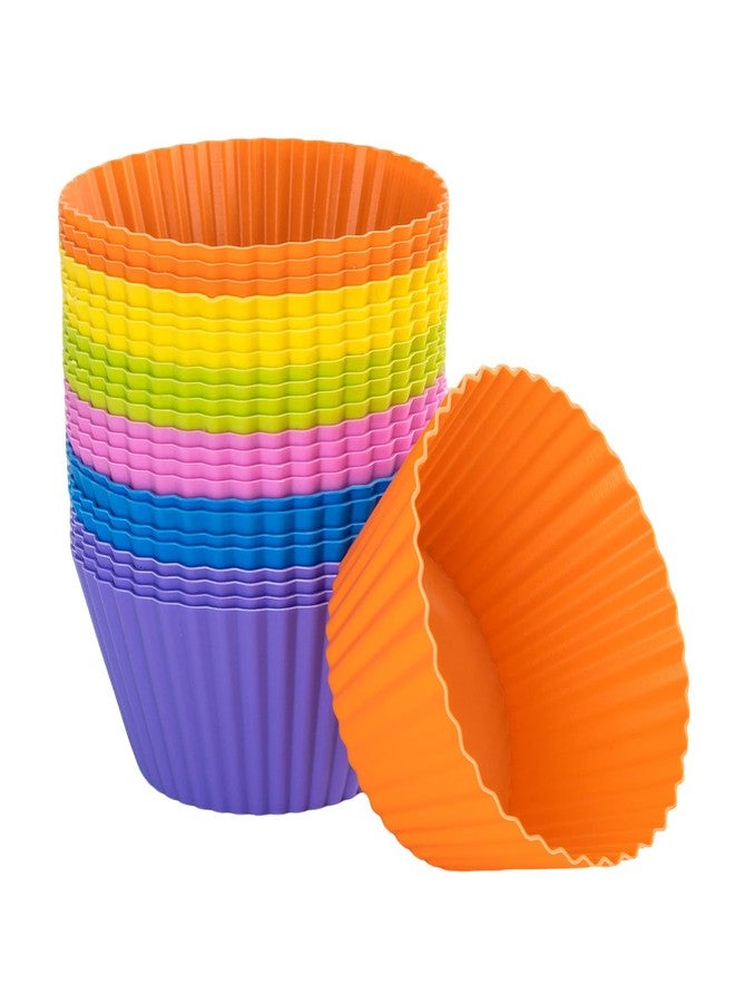 Piszvbej 24 Pack Silicone Cupcake Liners for Baking, Multi-color Reusable Silicone Baking Cups, Non-Stick and Flexible Muffin Liners, Easy to Clean, for Cupcake, Muffins and Party Treats (6 Colors) - Image 1