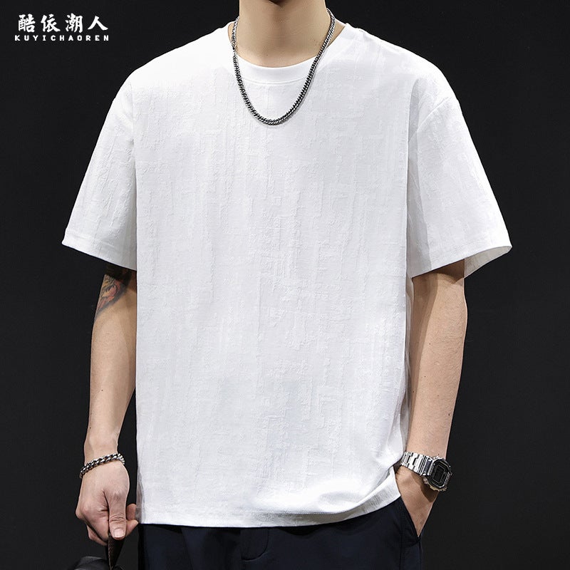 Textured Jacquard Short-Sleeved T-Shirt Men's Summer 2025 New Large Size Classy Clothes Trendy Brand Men's Half-Sleeved T-Shirt - Image 5