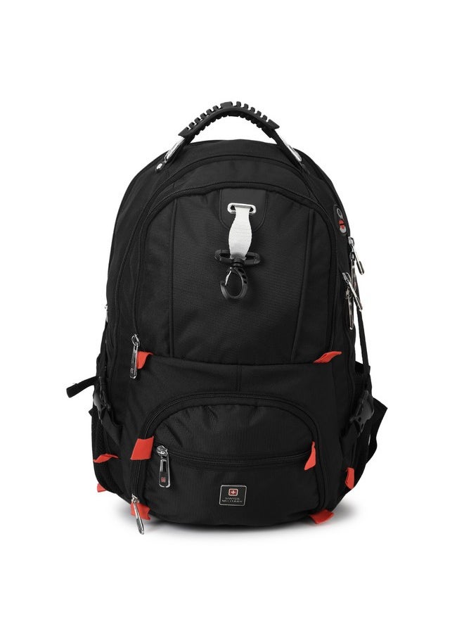 SWISS MILITARY - Swiss Military Laptop Backpack with USB Charging Port/Aux Port, Breathable EVA back, Water & Wear Resistant, Travel Backpack for Men, Women, Kids | Bagpacker Bag for Men, 31 liters, Black & Red, 1 - Image 1