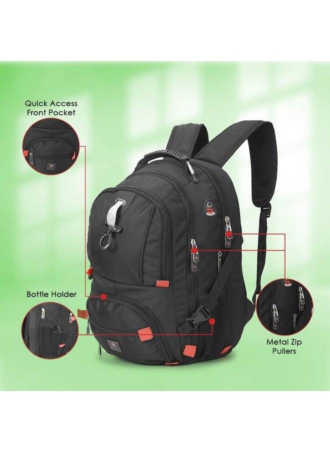SWISS MILITARY - Swiss Military Laptop Backpack with USB Charging Port/Aux Port, Breathable EVA back, Water & Wear Resistant, Travel Backpack for Men, Women, Kids | Bagpacker Bag for Men, 31 liters, Black & Red, 1 - Image 1