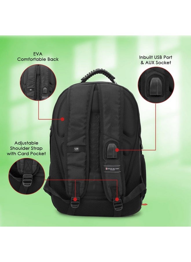 SWISS MILITARY - Swiss Military Laptop Backpack with USB Charging Port/Aux Port, Breathable EVA back, Water & Wear Resistant, Travel Backpack for Men, Women, Kids | Bagpacker Bag for Men, 31 liters, Black & Red, 1 - Image 1