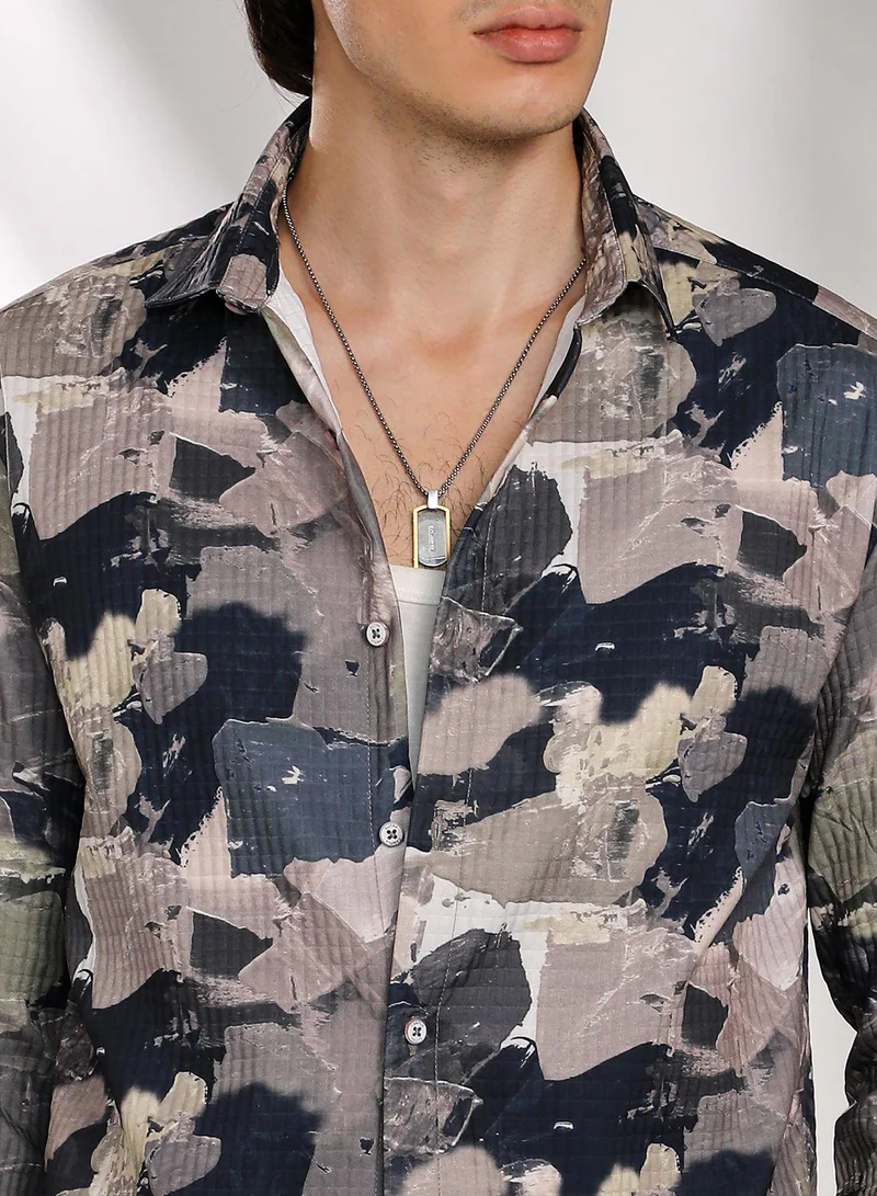 Campus Sutra Men's Multicolour Splotch-Textured Shirt