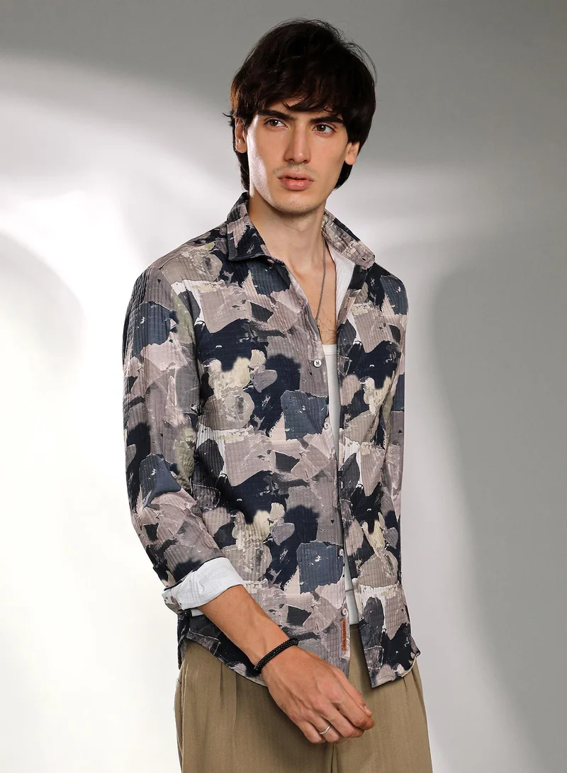 Campus Sutra Men's Multicolour Splotch-Textured Shirt