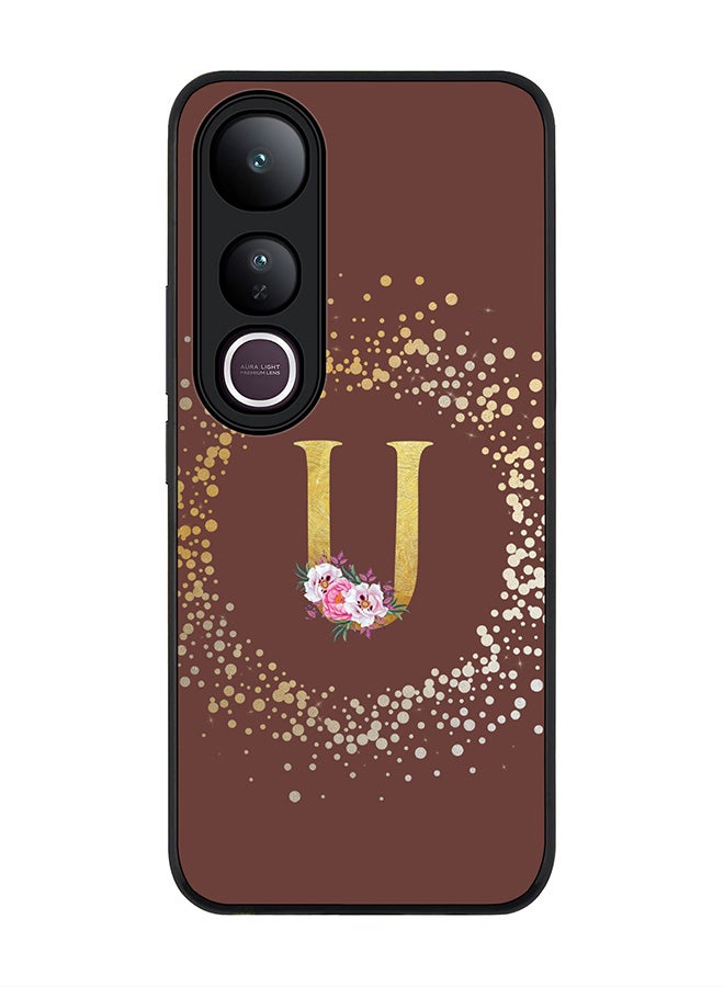 Stylizedd For vivo V50 Lite Case,Slim fit Camera Protection, Shockproof Thin Phone cover  - Custom Monogram Floral - U  (Brown )