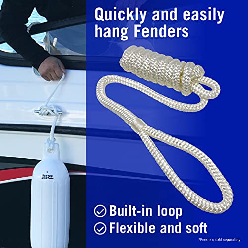 Better Boat Boat Fender Lines, 3/8 Inch Double Braided Nylon Rope, 6 Ft with Loop, 2 Pack, White, for Buoy, Jet Ski Mooring, Docking & Small Boat Bumpers - Image 2
