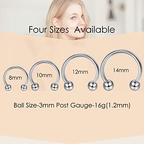 MILACOLATO 16g Septum Rings for Women Men | Implant Grade G23 Titanium Septum Ring | Internally Threaded Horseshoe Barbell Piercing Jewelry for Nose Lip Tragus Eyebrow Helix Daith | 2pcs 12mm - Image 4