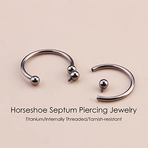 MILACOLATO 16g Septum Rings for Women Men | Implant Grade G23 Titanium Septum Ring | Internally Threaded Horseshoe Barbell Piercing Jewelry for Nose Lip Tragus Eyebrow Helix Daith | 2pcs 12mm - Image 3