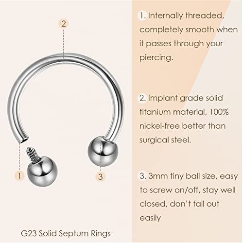 MILACOLATO 16g Septum Rings for Women Men | Implant Grade G23 Titanium Septum Ring | Internally Threaded Horseshoe Barbell Piercing Jewelry for Nose Lip Tragus Eyebrow Helix Daith | 2pcs 12mm - Image 5