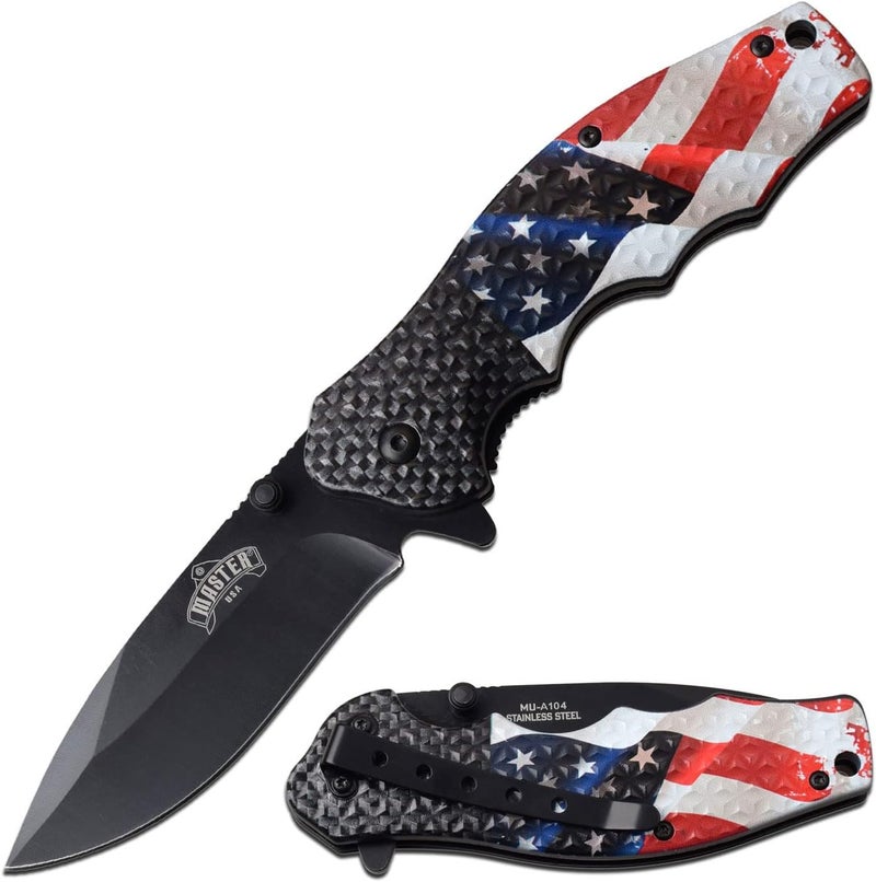 MASTER USA MU-A104AF Spring Assisted Knife, USA Flag, 7.75 inch - Image 1