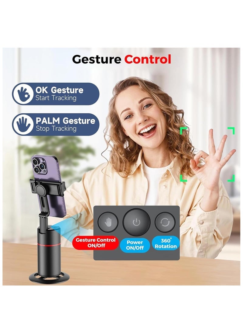 ELTRAZONE حامل ثلاثي القوائم بتتبع الوجه التلقائي، دوران 360° لحامل الهاتف المحمول لتصوير الفيديو والصور الذكية مع جهاز التحكم عن بُعد، لا حاجة لتطبيق، مثبت جيمبال مع تحكم بالإيماءات لفيديوهات المدونات، البث المباشر وتسجيل الفيديو، أسود - Image 2