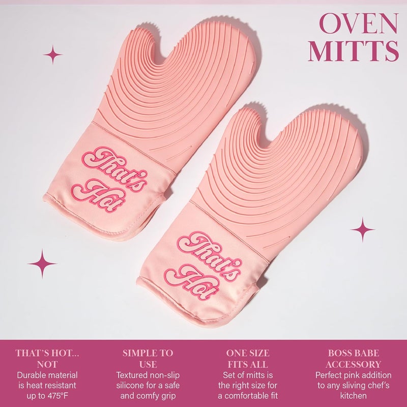Paris Hilton Oven Mitt Set with Iconic Thats HOT Design Heat Resistant Pot Holders Featuring NonSlip Textured Silicone Grips 2Piece Set Pink - Image 4