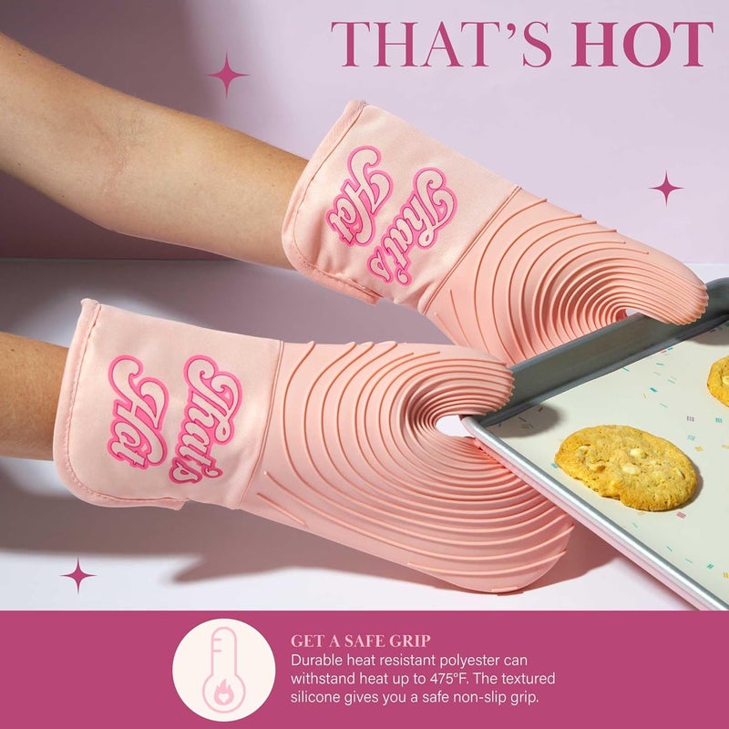 Paris Hilton Oven Mitt Set with Iconic Thats HOT Design Heat Resistant Pot Holders Featuring NonSlip Textured Silicone Grips 2Piece Set Pink - Image 3