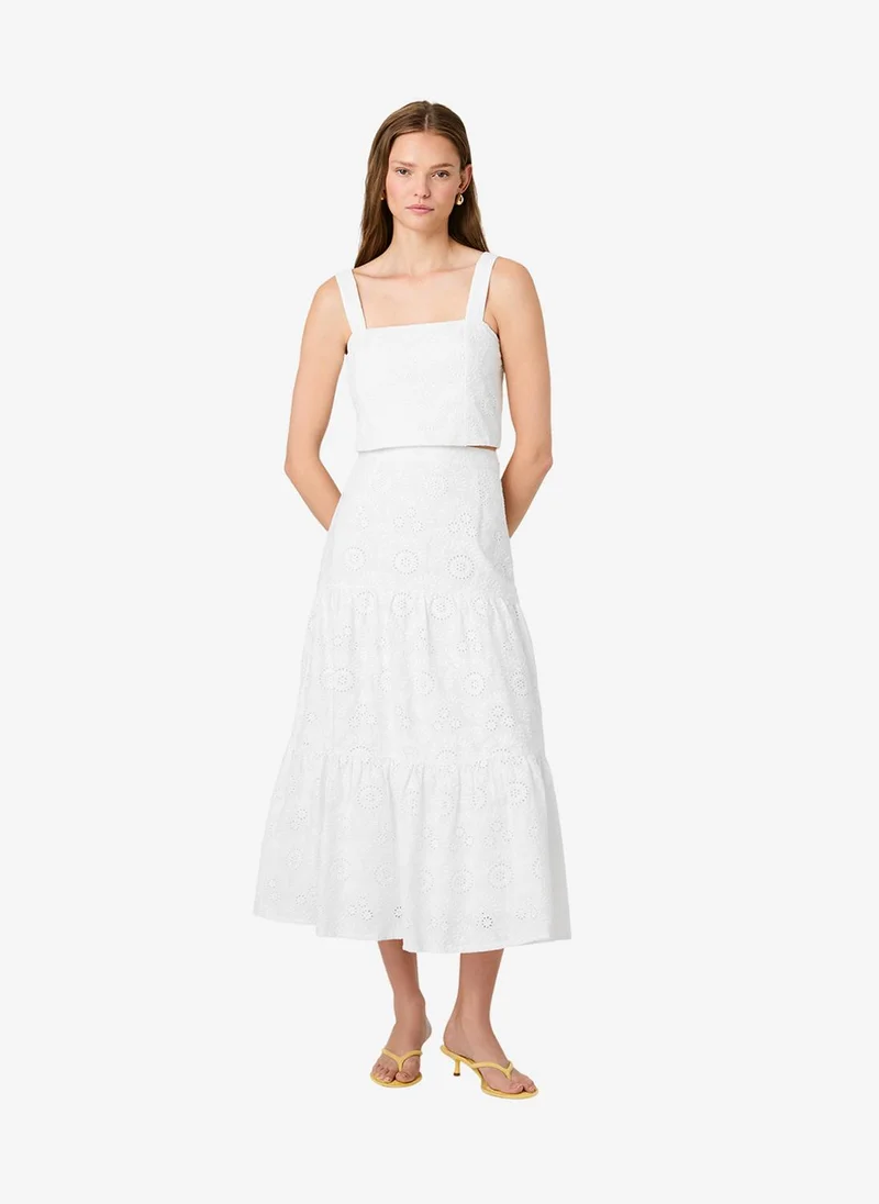 Women's Summer White Svea Flrl Eyelt Tier Maxi Skrt