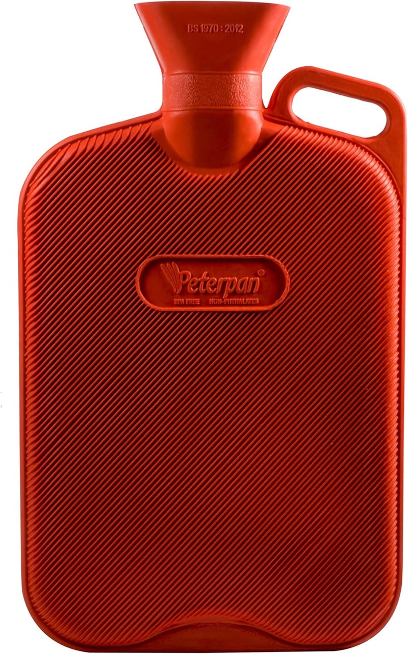 زجاجة ماء ساخن بيتر بان مع غطاء، زجاجة ماء ساخن كبيرة جدًا وسميكة لتخفيف الألم، مطاط أكثر سمكًا وجودة أعلى لعزل أفضل، خالية من BPA والفثالات، سعة 90 أونصة سائلة، حمراء