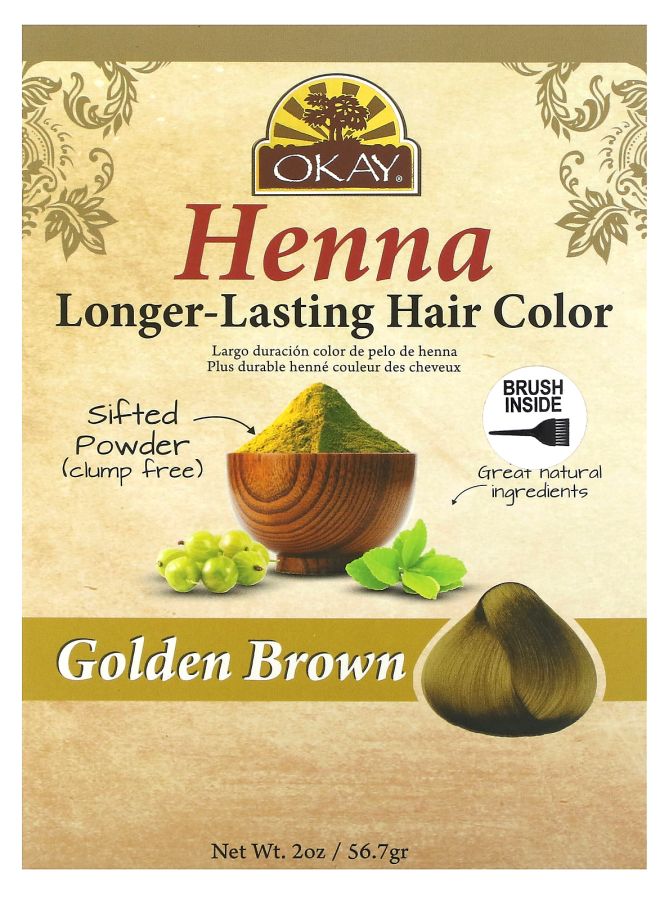 OKAY حناء لون شعر يدوم طويلاً بني ذهبي 2 أونصة (56.7 جرام)
