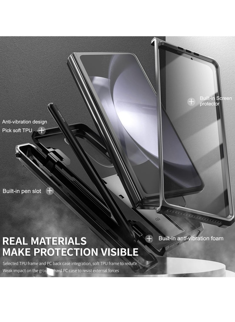 Aookay - Case for Samsung Galaxy Z Fold 5 Case with Pen Holder and Kickstand, Built in Screen Protector, Full Body Protective Bumper Case for Fold 5, Not Include Pen - Image 1