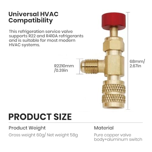 Serplex HASTHIP® Refrigerant Valve for Air Conditioner, R22 R410A Air Conditioning Refrigerant Valve Adapter, 1/4" SAE Male to 5/16" SAE Female Brass Adapter, Leak-Proof Durable Refrigerant Access Fitting - Image 2