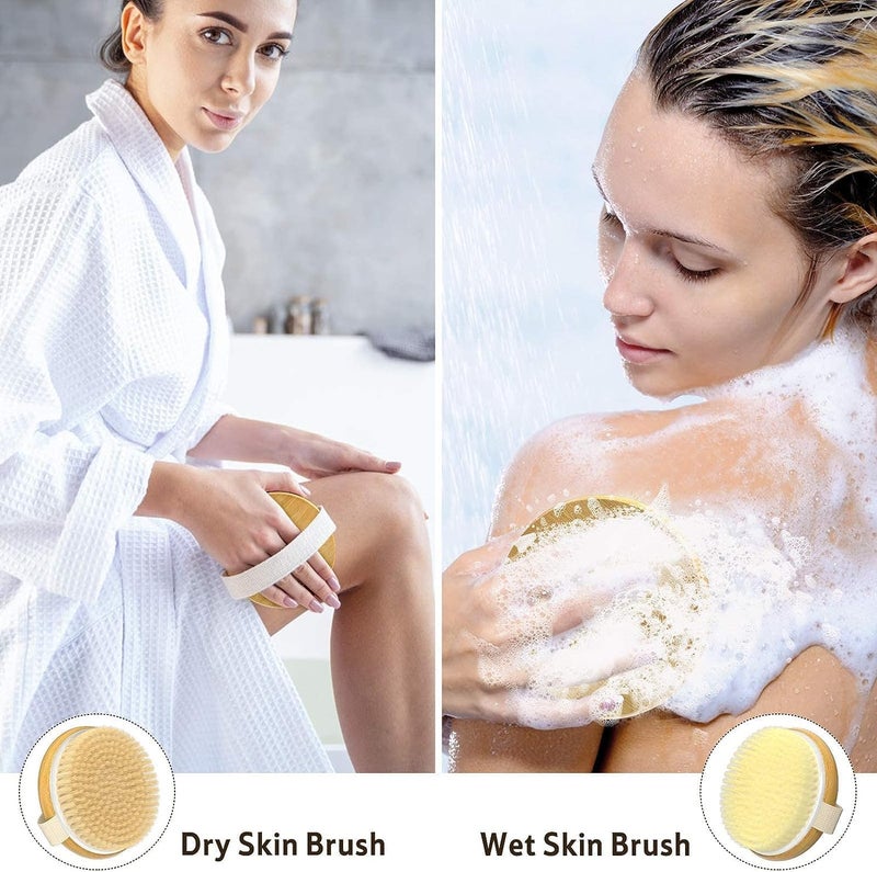JAPTI Wooden body bath brush with bristles for Dry Scrubber Dead Skin Exfoliate & Soften Skin for women and girl (1pcs) - Image 2