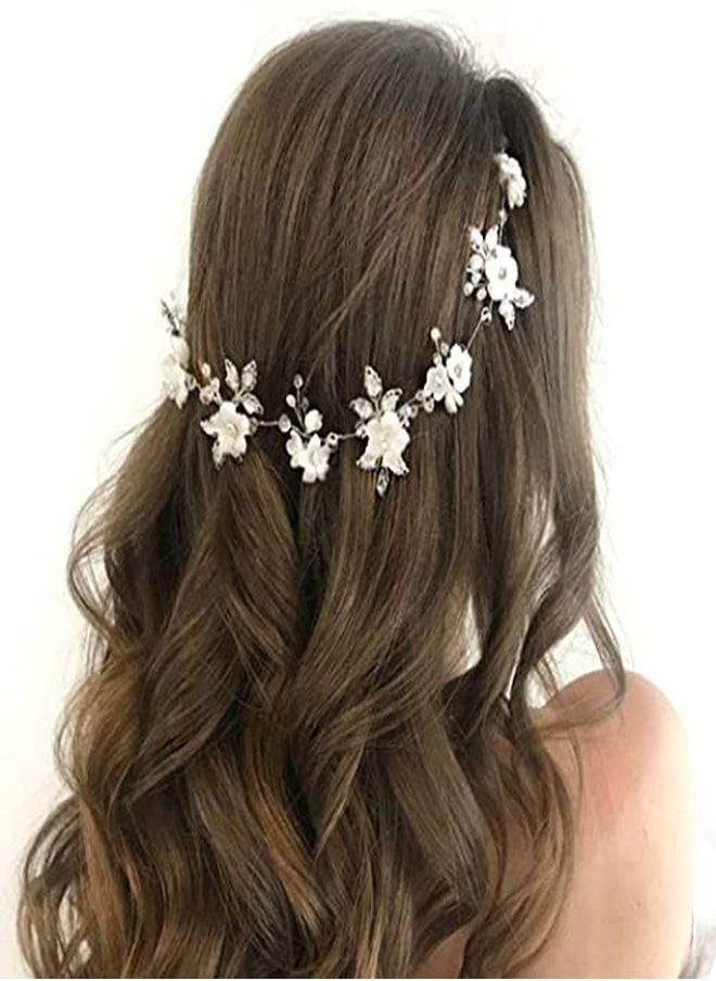 Unicra Bride Silver Wedding Hair Vine Flower Bridal Hair Piece Leaf Party Hair Accessories Crystal Hair Jewelry Rhinestone Headpieces For Women And Girls  - Image 5