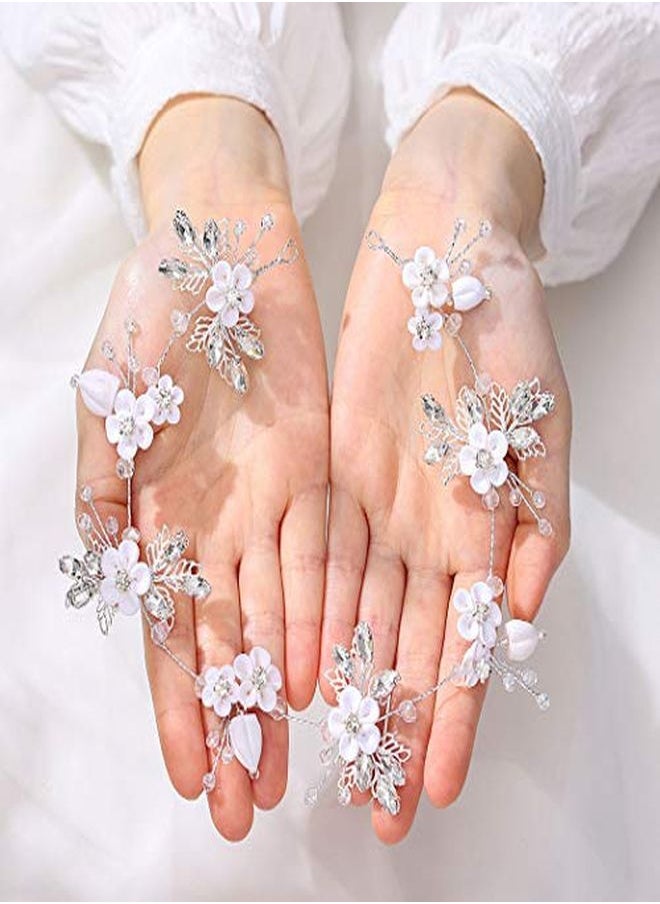 Unicra Bride Silver Wedding Hair Vine Flower Bridal Hair Piece Leaf Party Hair Accessories Crystal Hair Jewelry Rhinestone Headpieces For Women And Girls  - Image 2