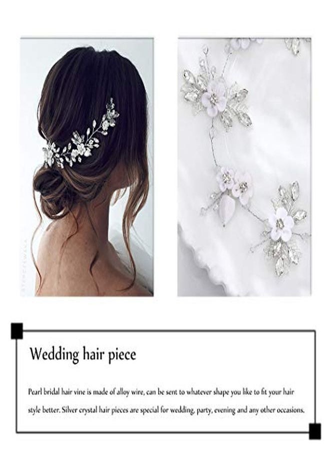 Unicra Bride Silver Wedding Hair Vine Flower Bridal Hair Piece Leaf Party Hair Accessories Crystal Hair Jewelry Rhinestone Headpieces For Women And Girls  - Image 3